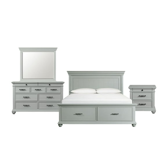 Picket House Furnishings Brooks King Platform Storage 4PC Bedroom Set in Gray
