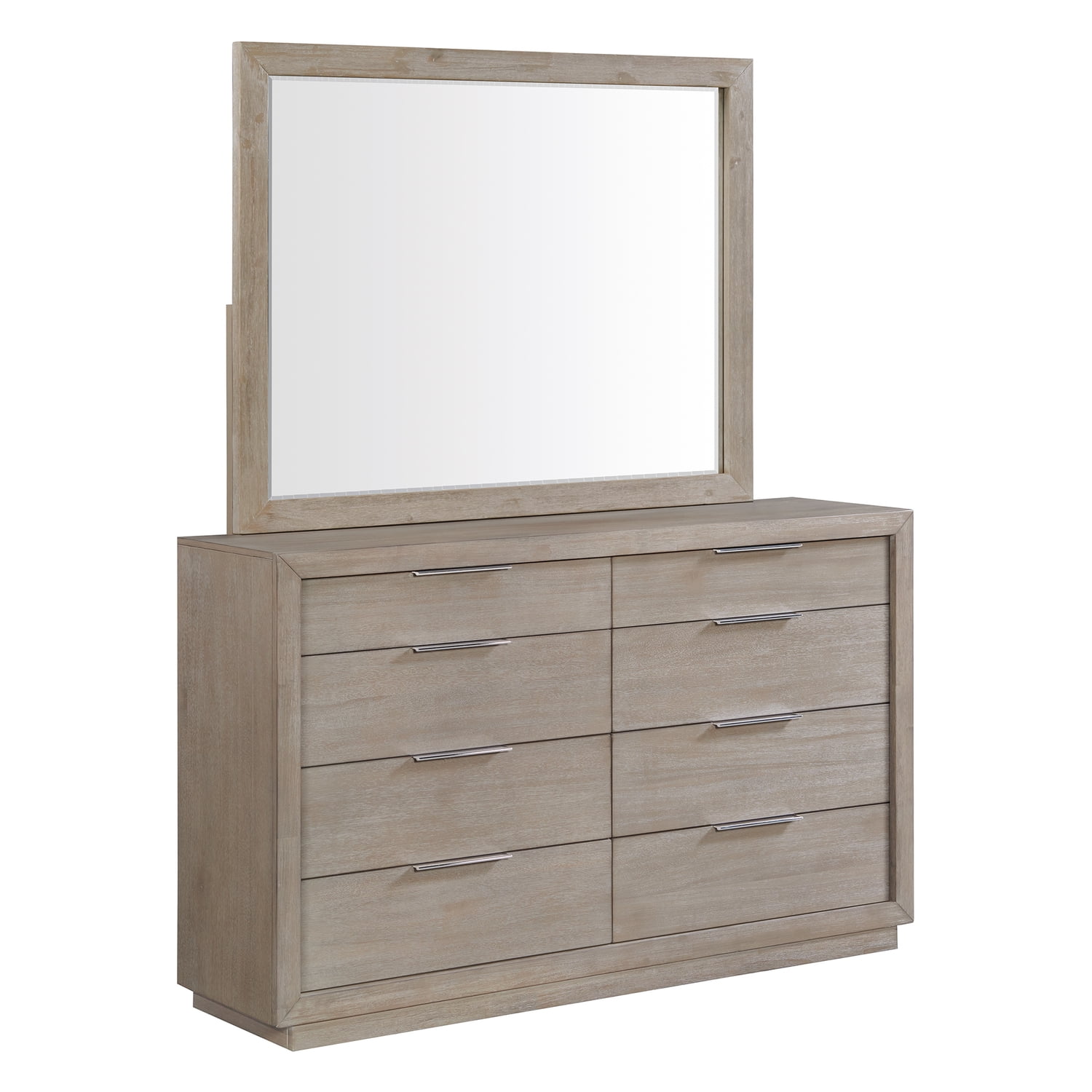 Gray 8-Drawer Dresser with Mirror and Felt Lined Drawer