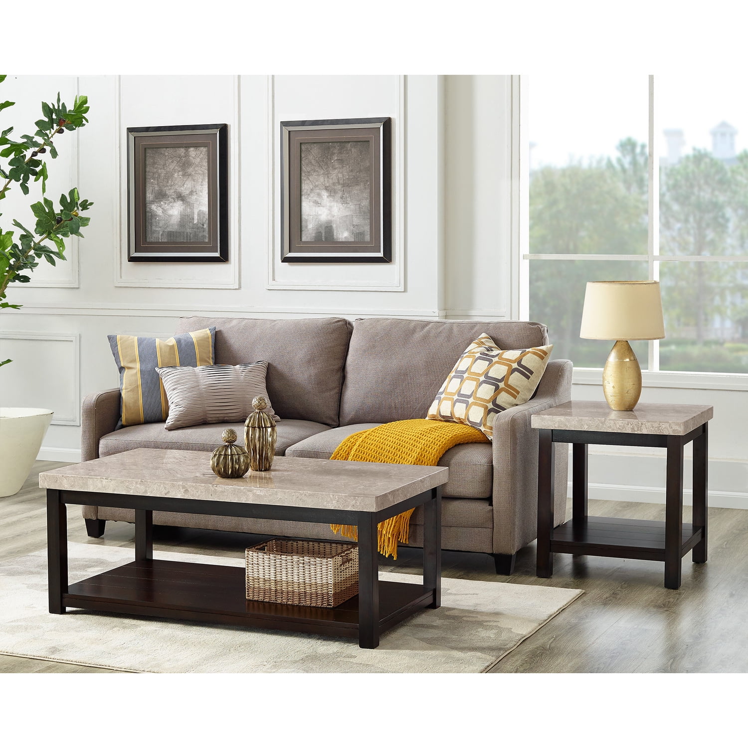 Picket House Furnishings Caleb 2 Piece Marble Top Coffee Table Set in