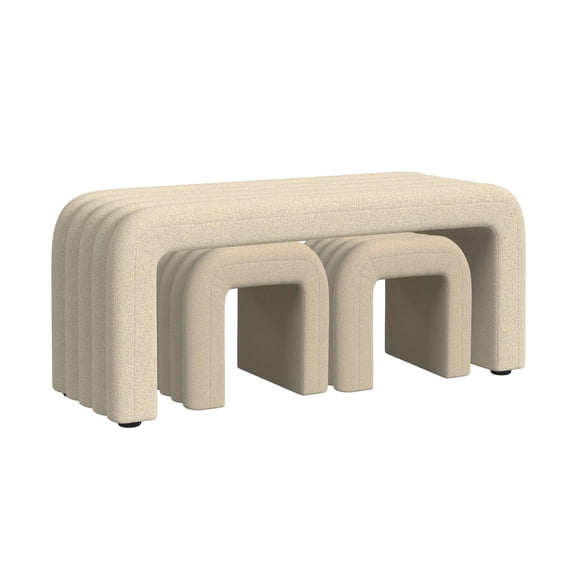 Picket House Furnishings Canyon Bench With 2 Stools in Ching Cream