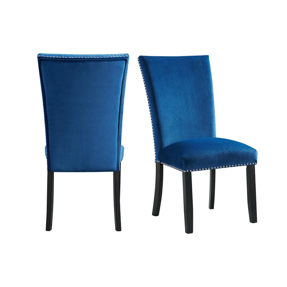 Francesca Transitional Glam Blue Velvet Upholstered Side Chair Set