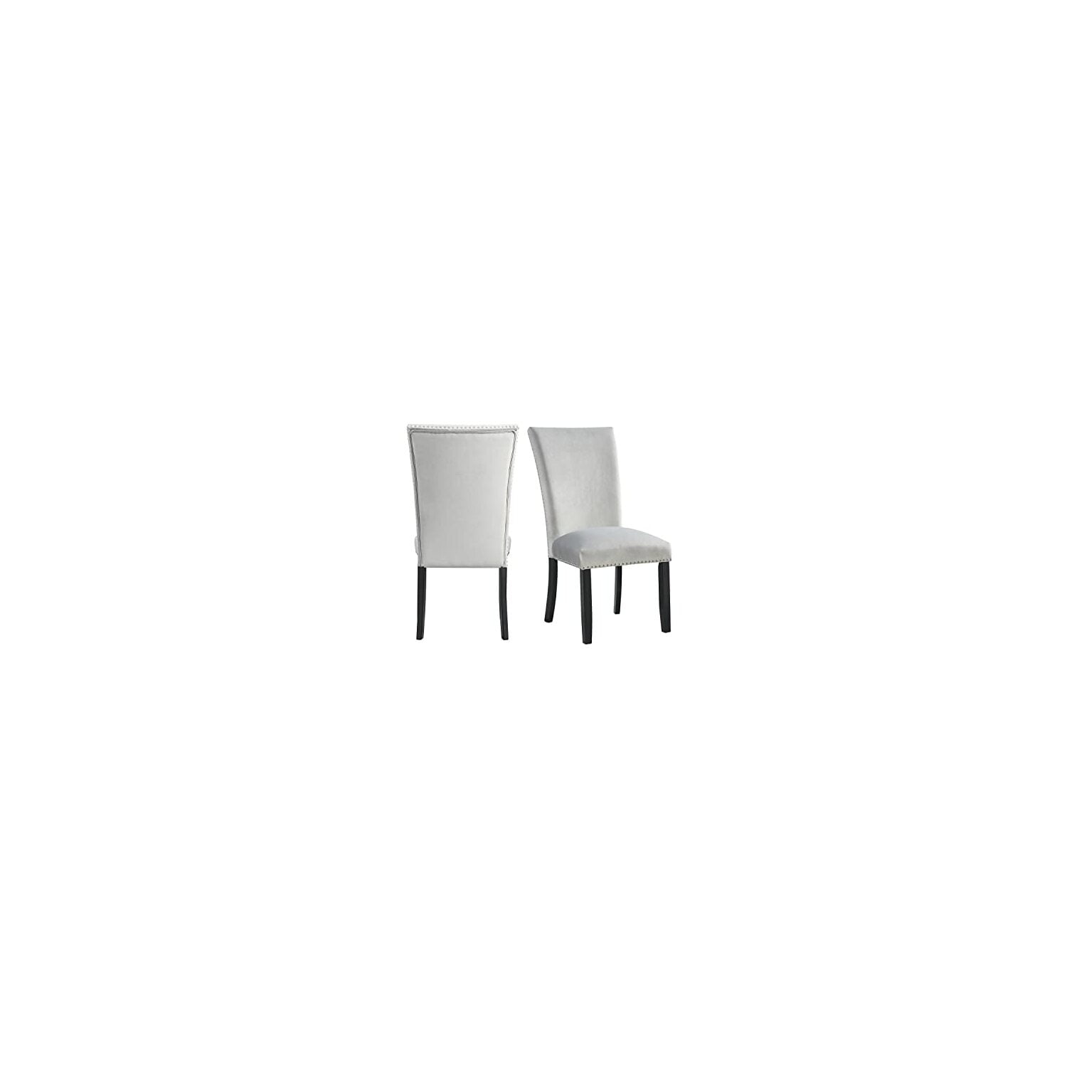 Elegant Gray Velvet Upholstered High Side Chair with Chrome Accents