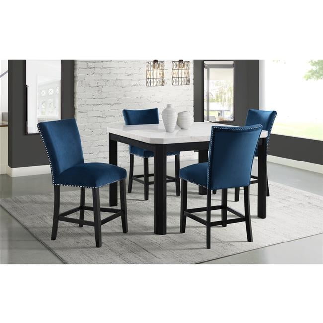 Elegant Blue Velvet Transitional Counter Stools with Chrome Accents - Set of 2