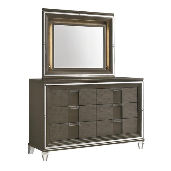Picket House Furnishings Charlotte 6-Drawer Dresser w/ Mood Lighting Mirror