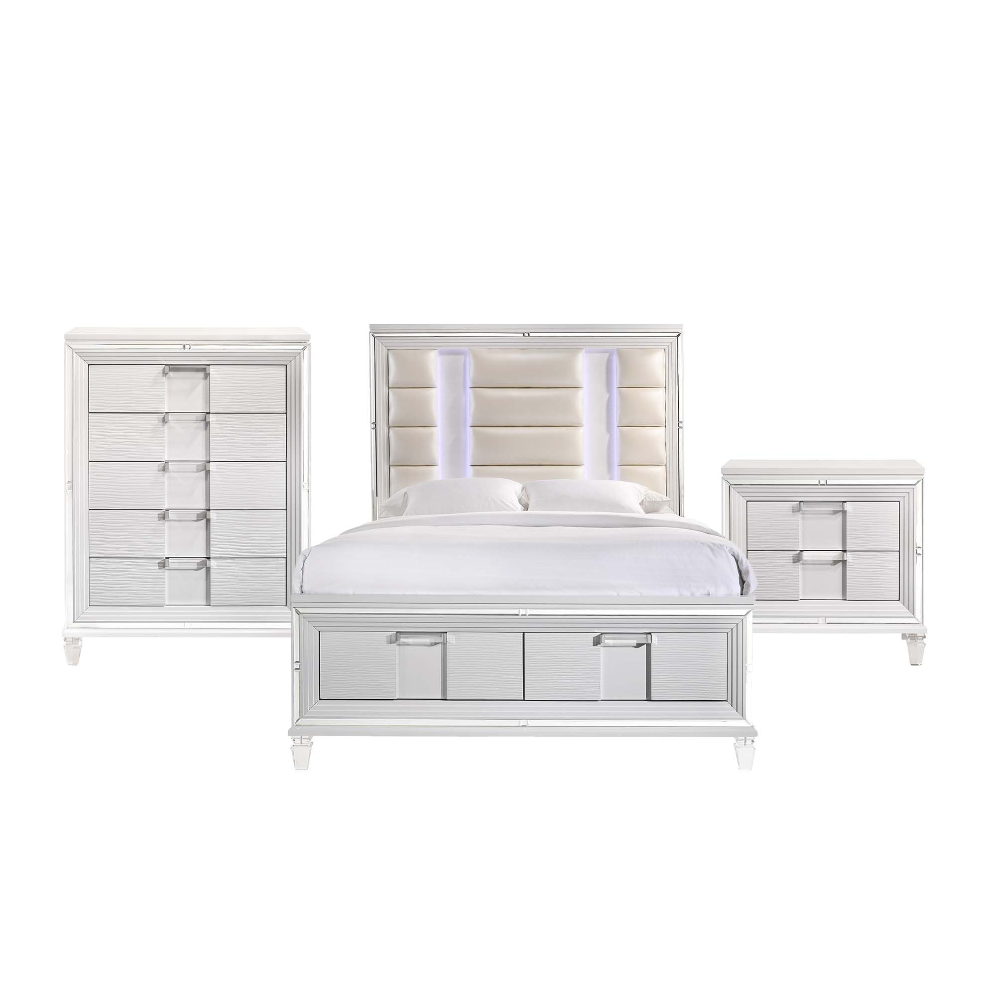 Charlotte White Faux Leather Queen Storage 3PC Bedroom Set