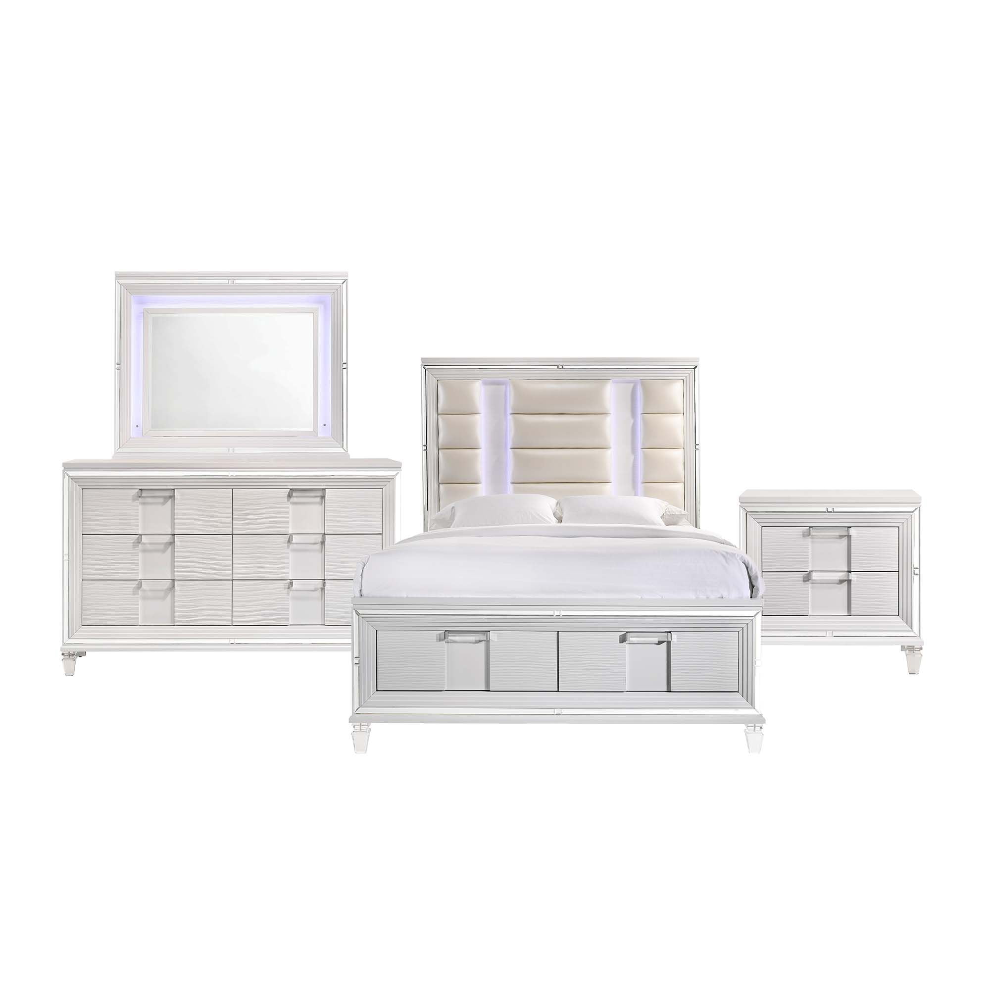 Charlotte White Faux Leather Queen Platform Bedroom Set