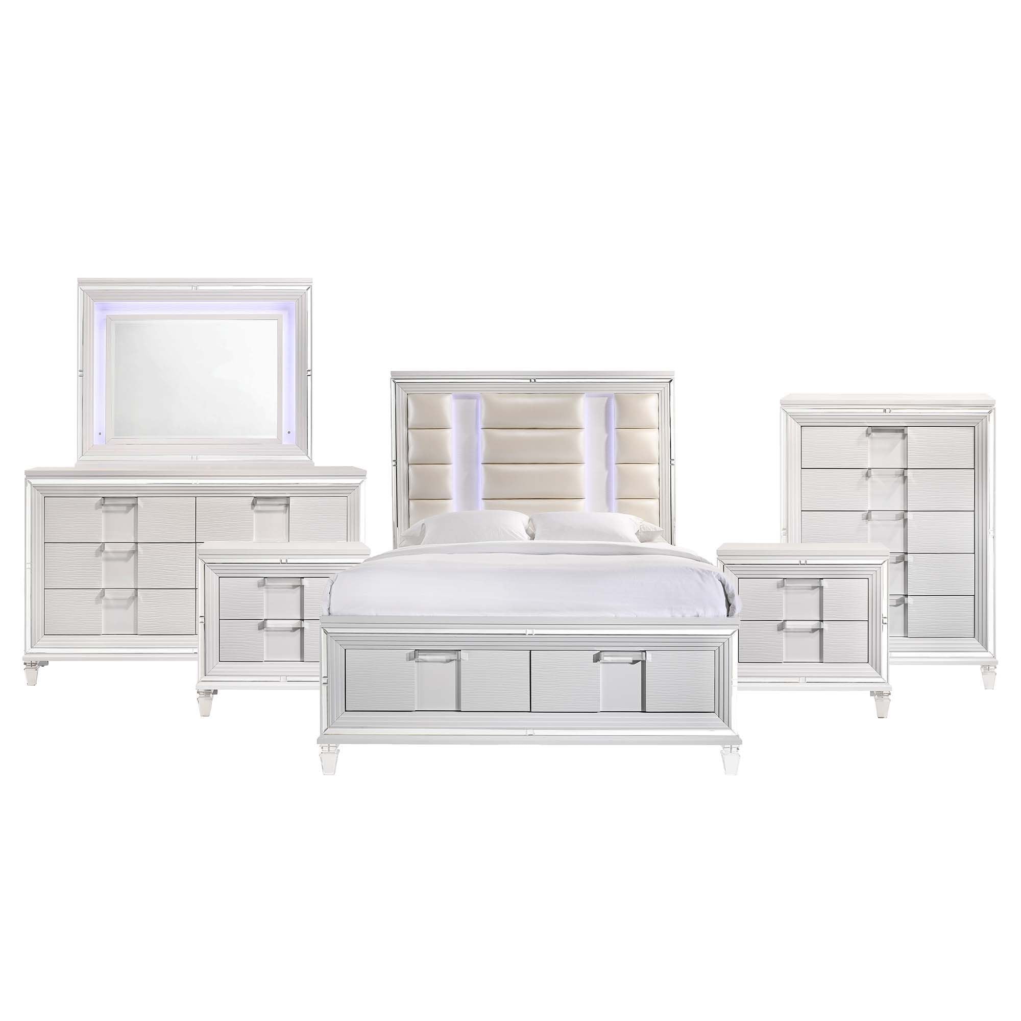 Charlotte White Faux Leather Queen 6-Piece Bedroom Set