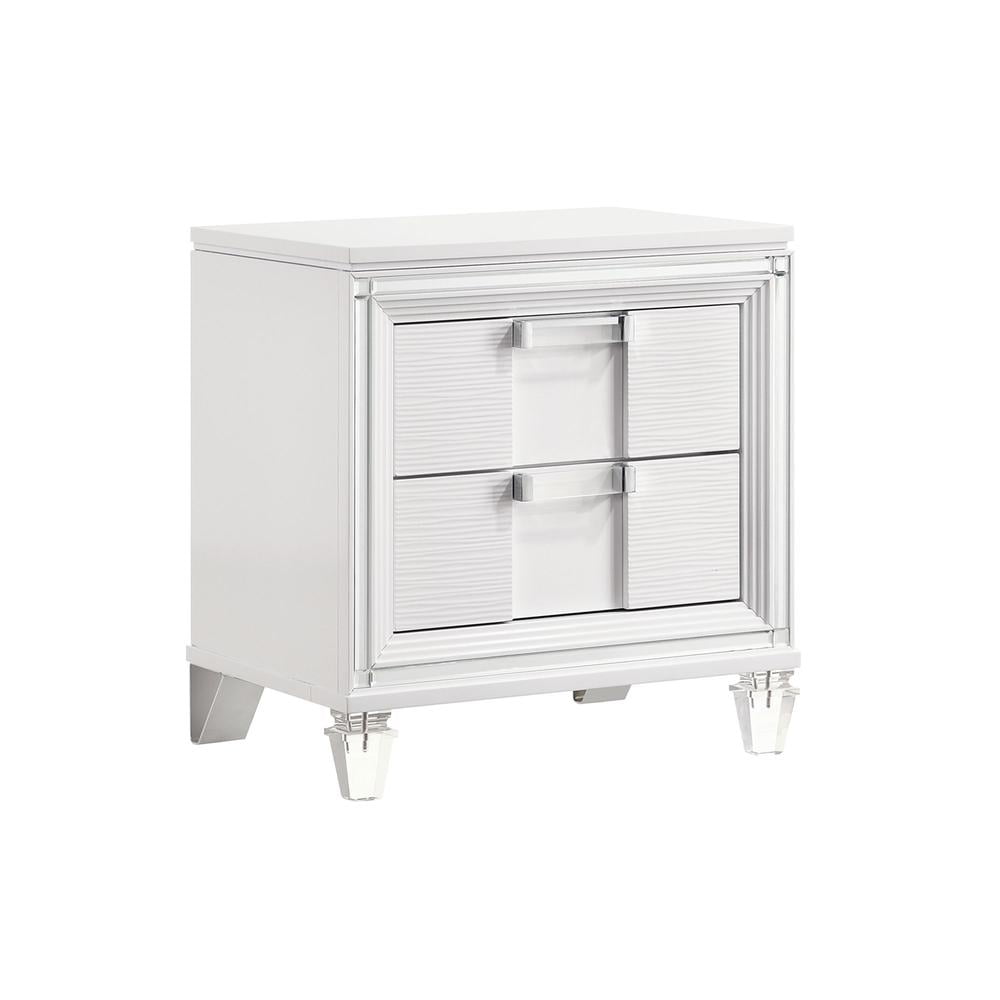 Charlotte White MDF 2-Drawer Nightstand with Acrylic Handles