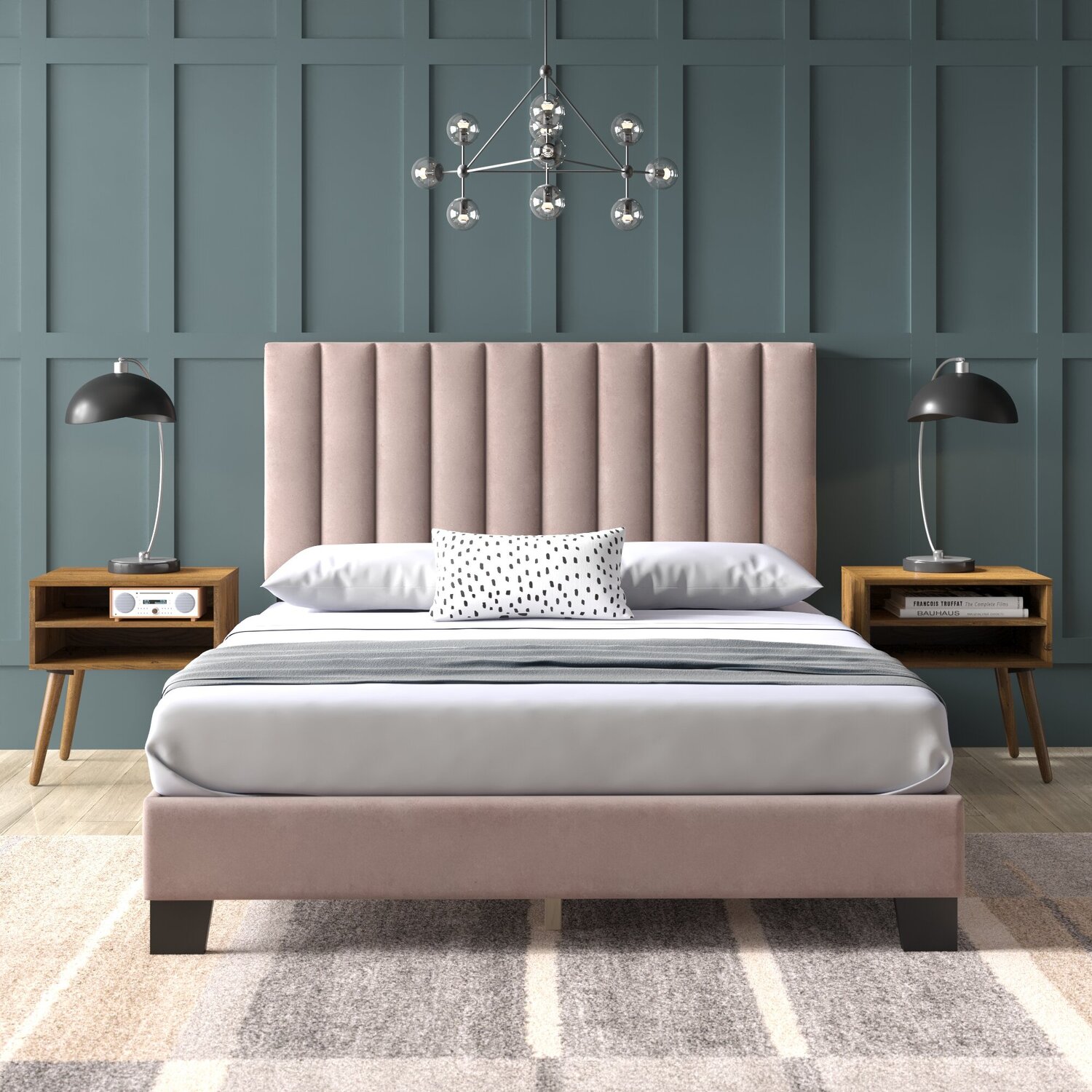 Picket House Furnishings Colbie Upholstered Queen Platform Bed With Nightstands in Blush - image 1 of 11