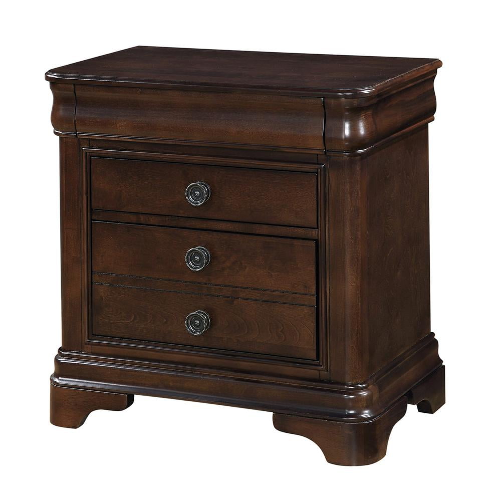 Traditional Cherry 3-Drawer Nightstand with Hidden Storage