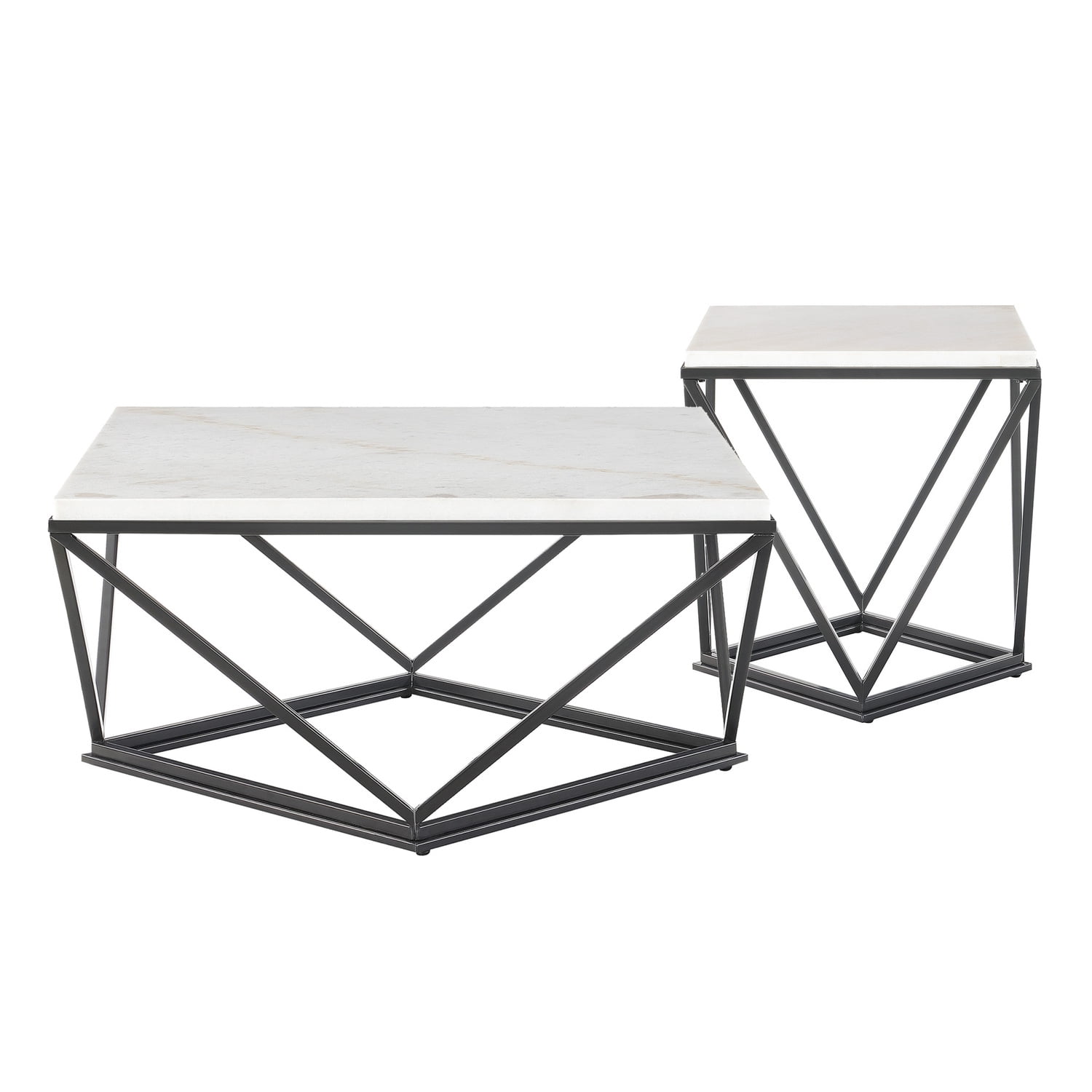 Conner White Marble and Black Metal 2-Piece Table Set