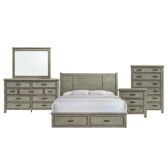 Picket House Furnishings Damen King Storage 5PC Bedroom Set in Drift Gray