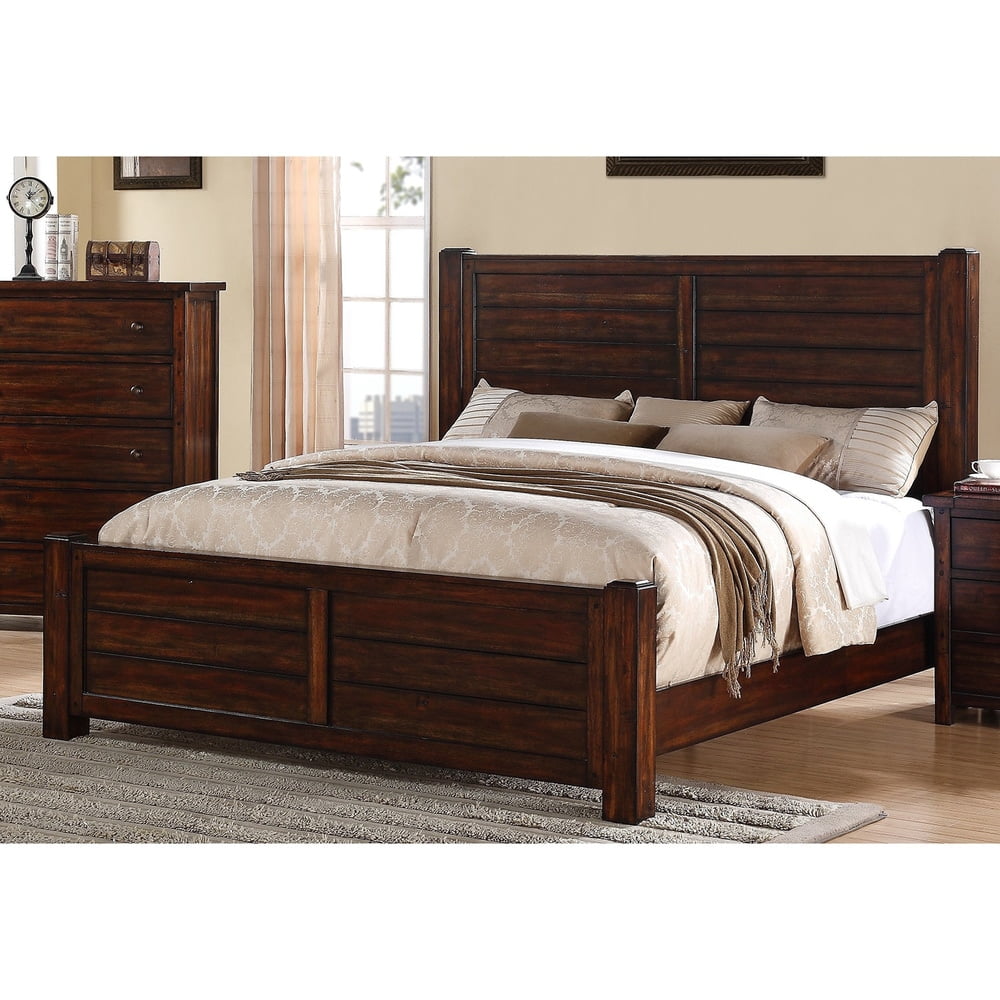 Rustic Brown King Wood Panel Bed with Headboard