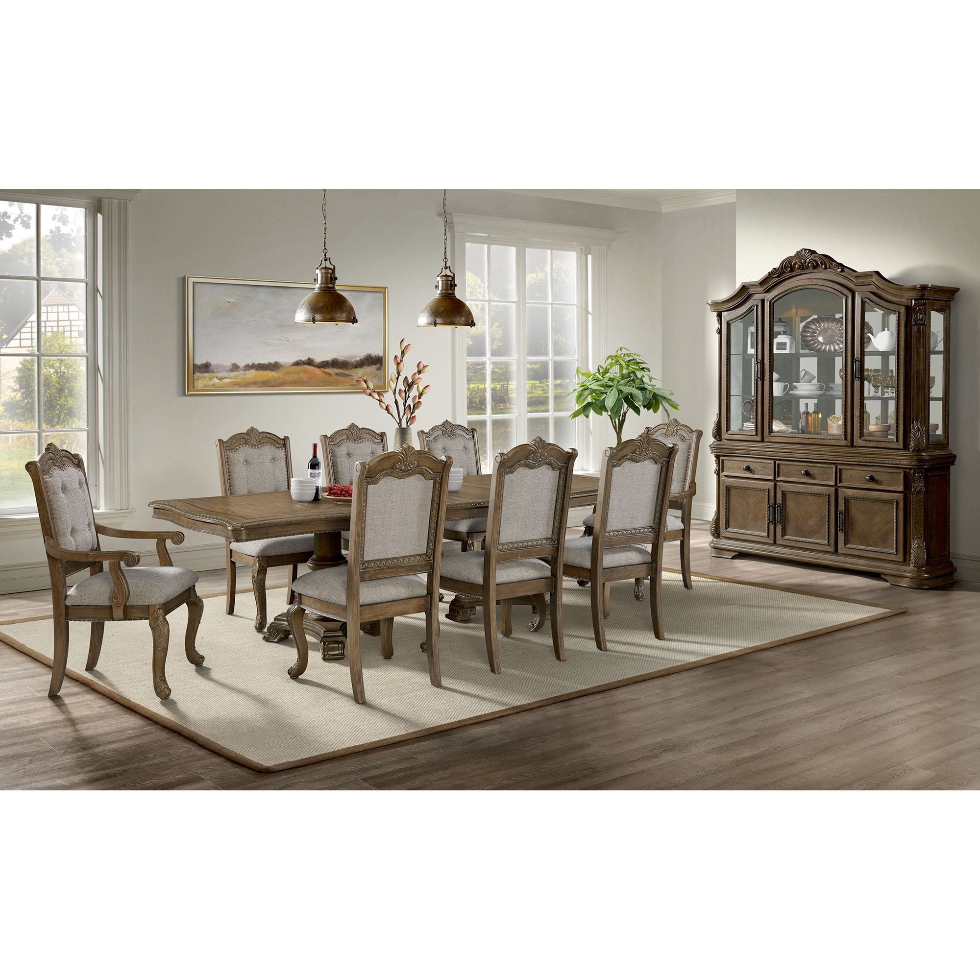 Denali Walnut Finish Ornate Carved Traditional Server