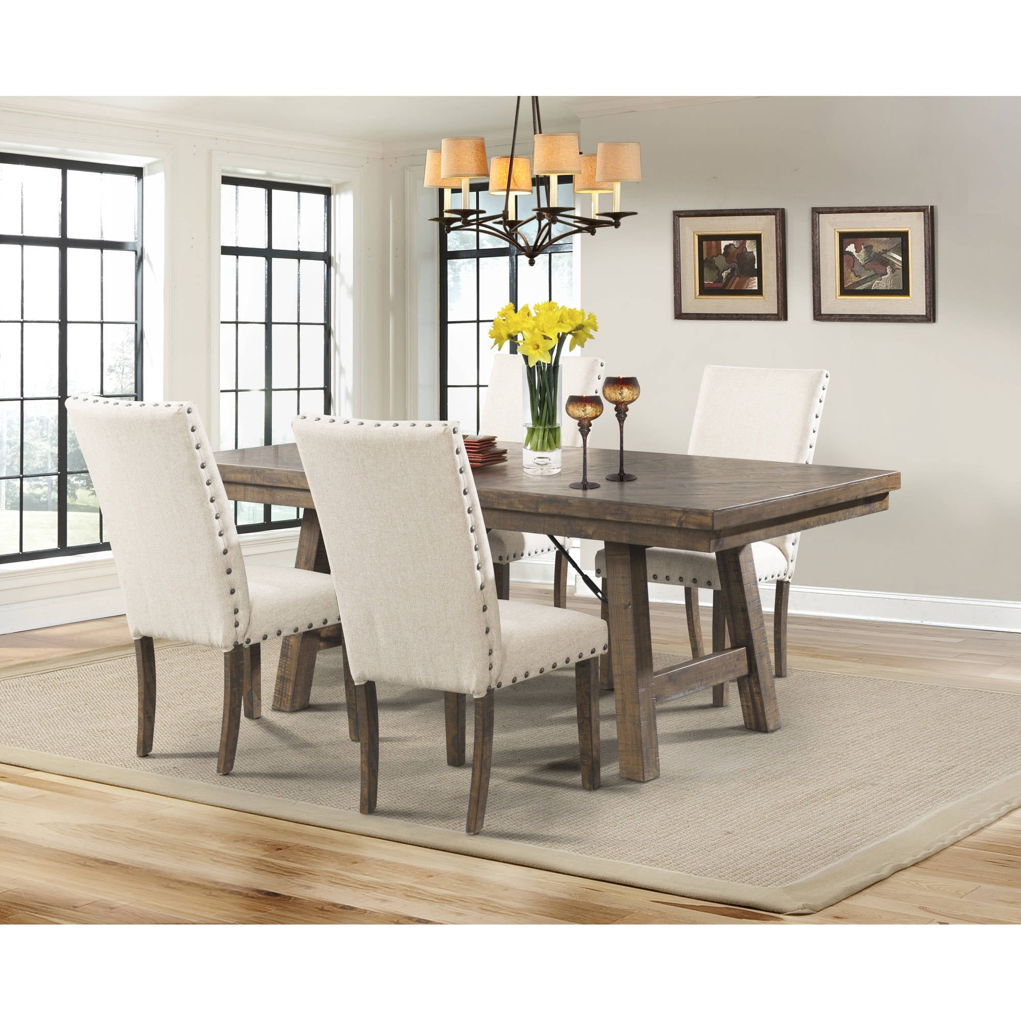 Picket House Furnishings Dex 5-Piece Dining Set-Table, 4 Upholstered Side Chairs