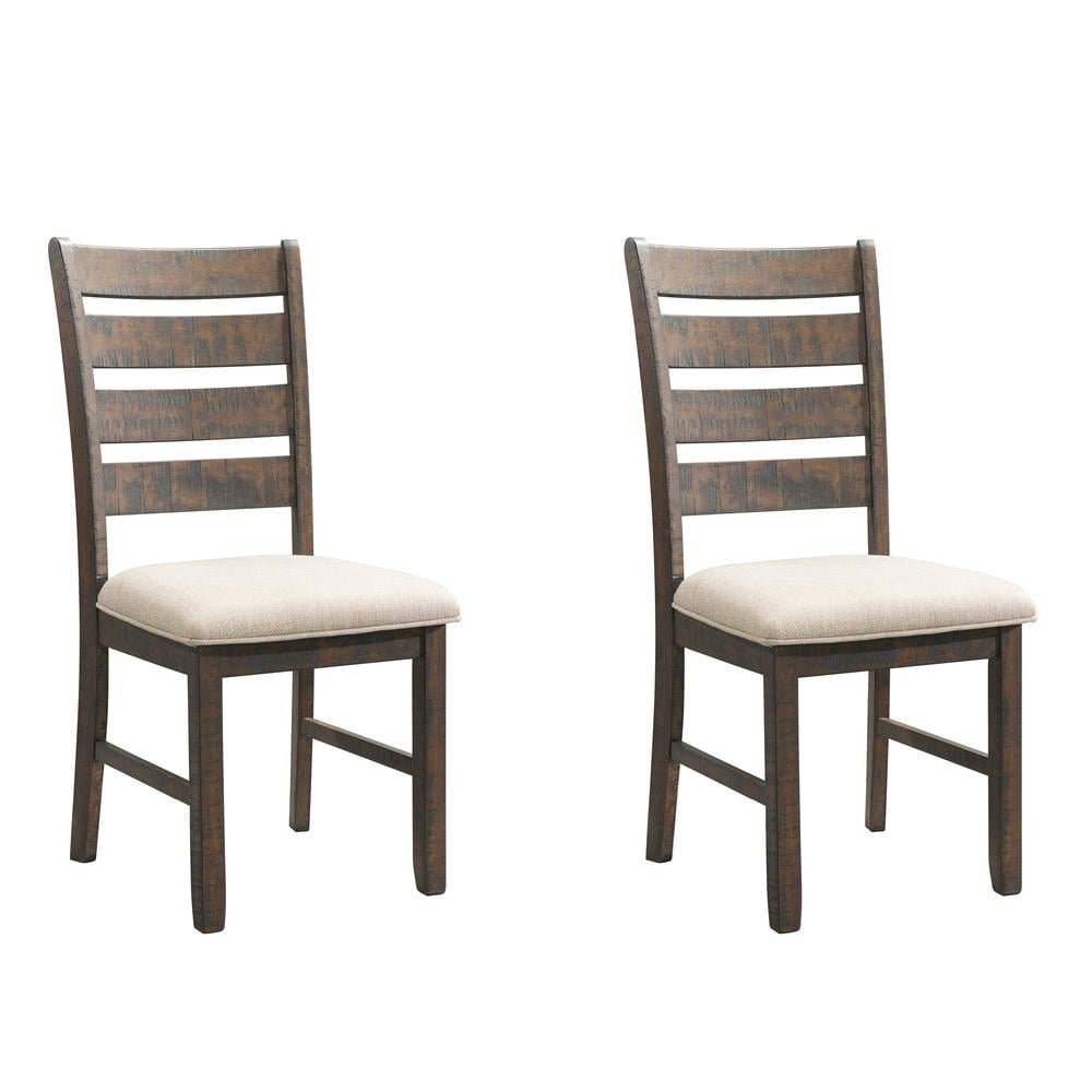 Rustic Cream Linen and Smokey Walnut Wood Ladderback Side Chair