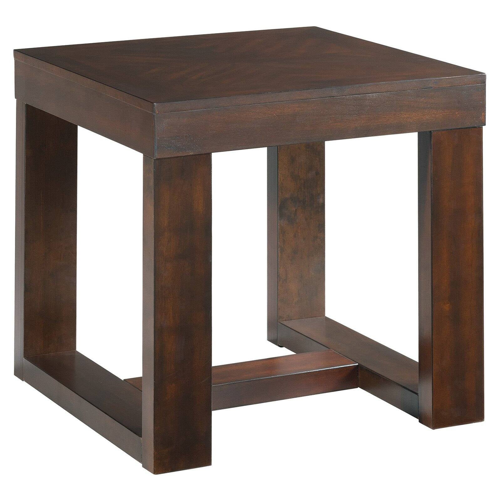 Warm Cherry Finish Square Wooden End Table with Cut-Out Legs