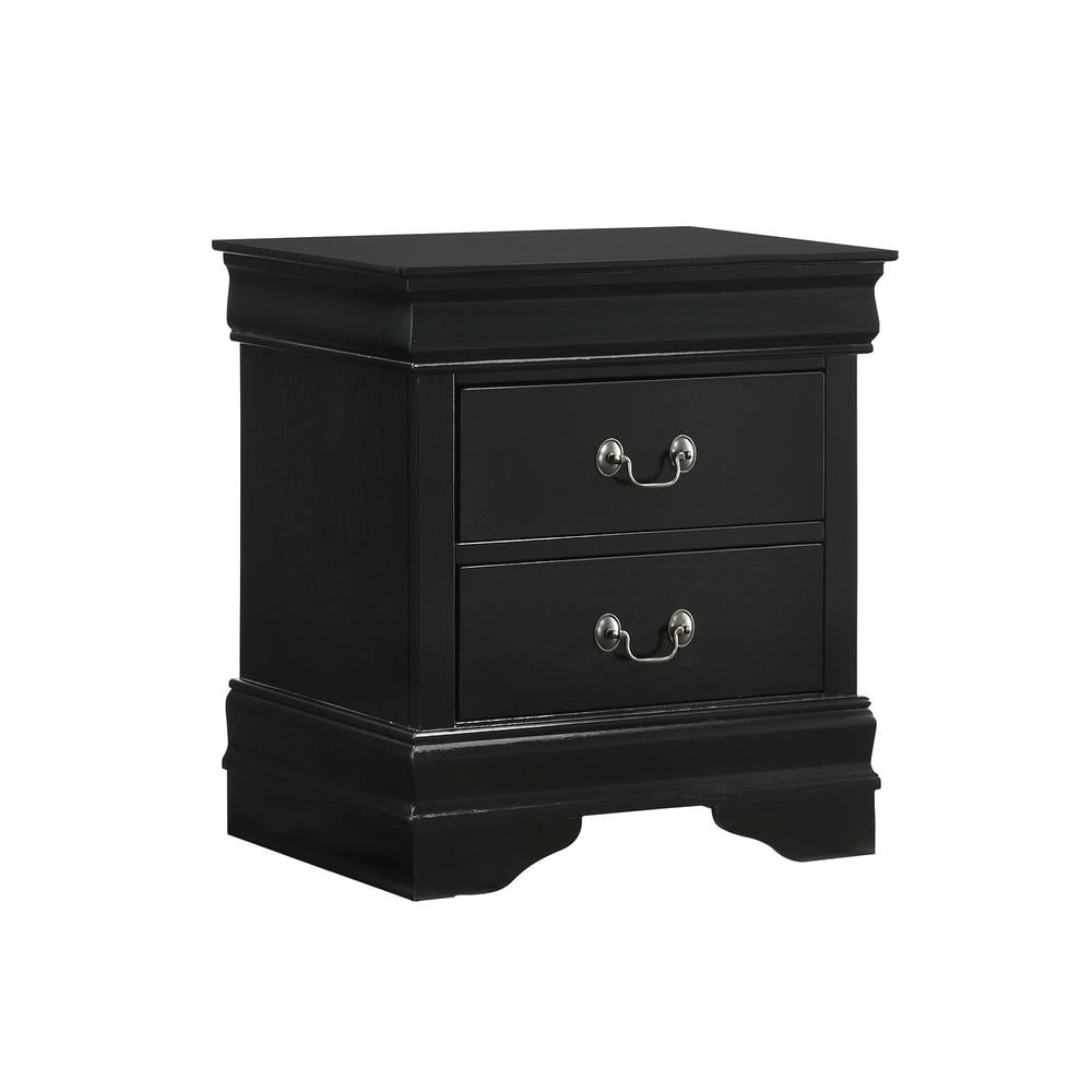 Ellington Black Rubberwood 2-Drawer Nightstand