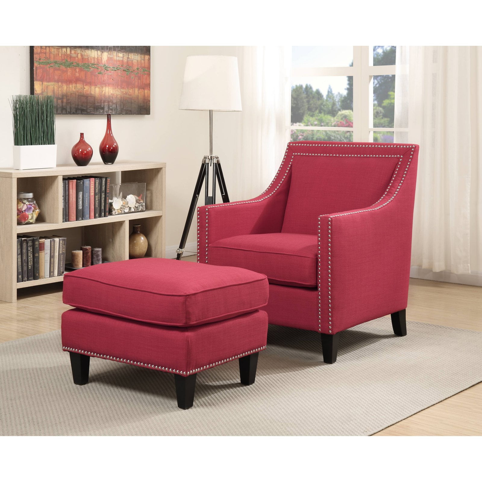 Picket House Furnishings Emery Chair WIth Ottoman In Berry