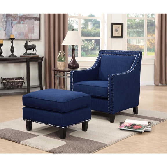Picket House Furnishings Emery Chair WIth Ottoman in Blue