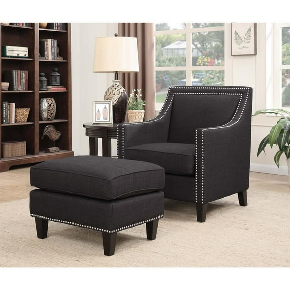 Picket House Furnishings Emery Chair WIth Ottoman in Charcoal Gray