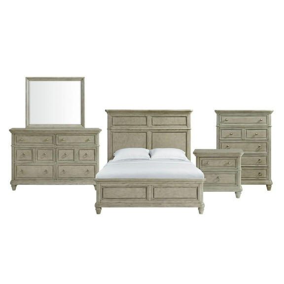 Picket House Furnishings Emiko Queen Panel 5PC Bedroom Set in Light Gray
