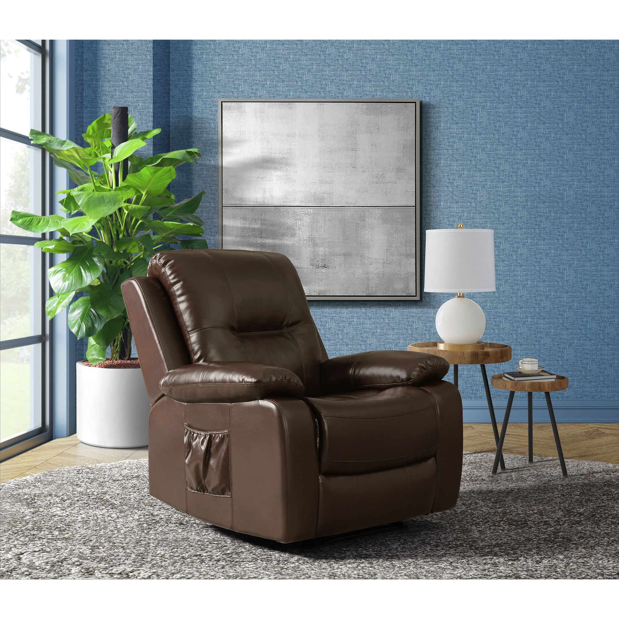 Transitional 36" Brown Leather Power Lift Recliner