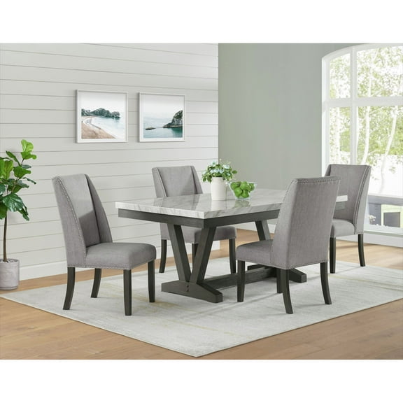 Picket House Furnishings Eve Dining Table w/ White Faux Marble Top in Charcoal
