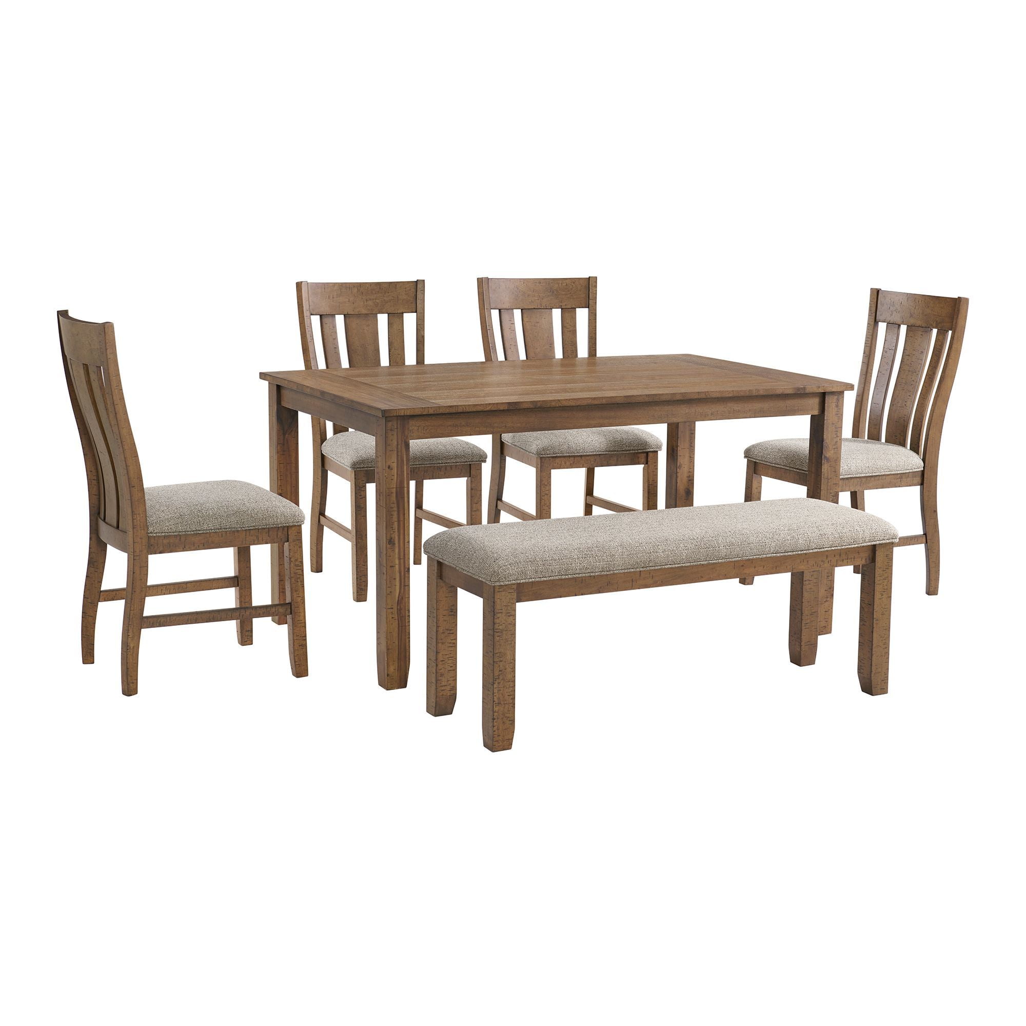 Evergreen Brown Acacia 6-Piece Dining Set with Grey Upholstered Seats