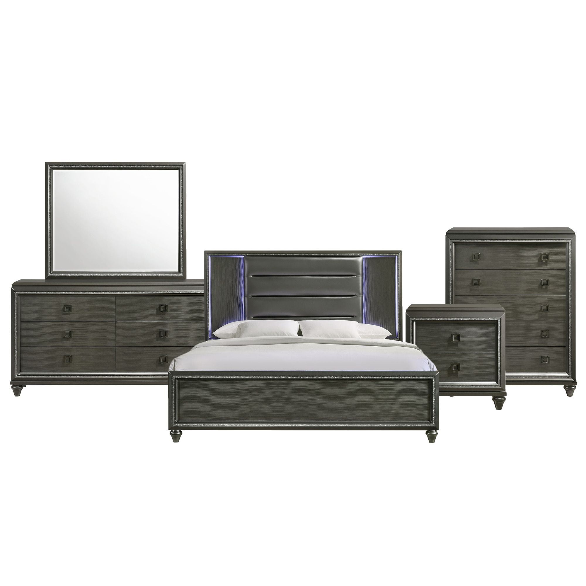 Faris Black and Gray King Panel 5-Piece Bedroom Set