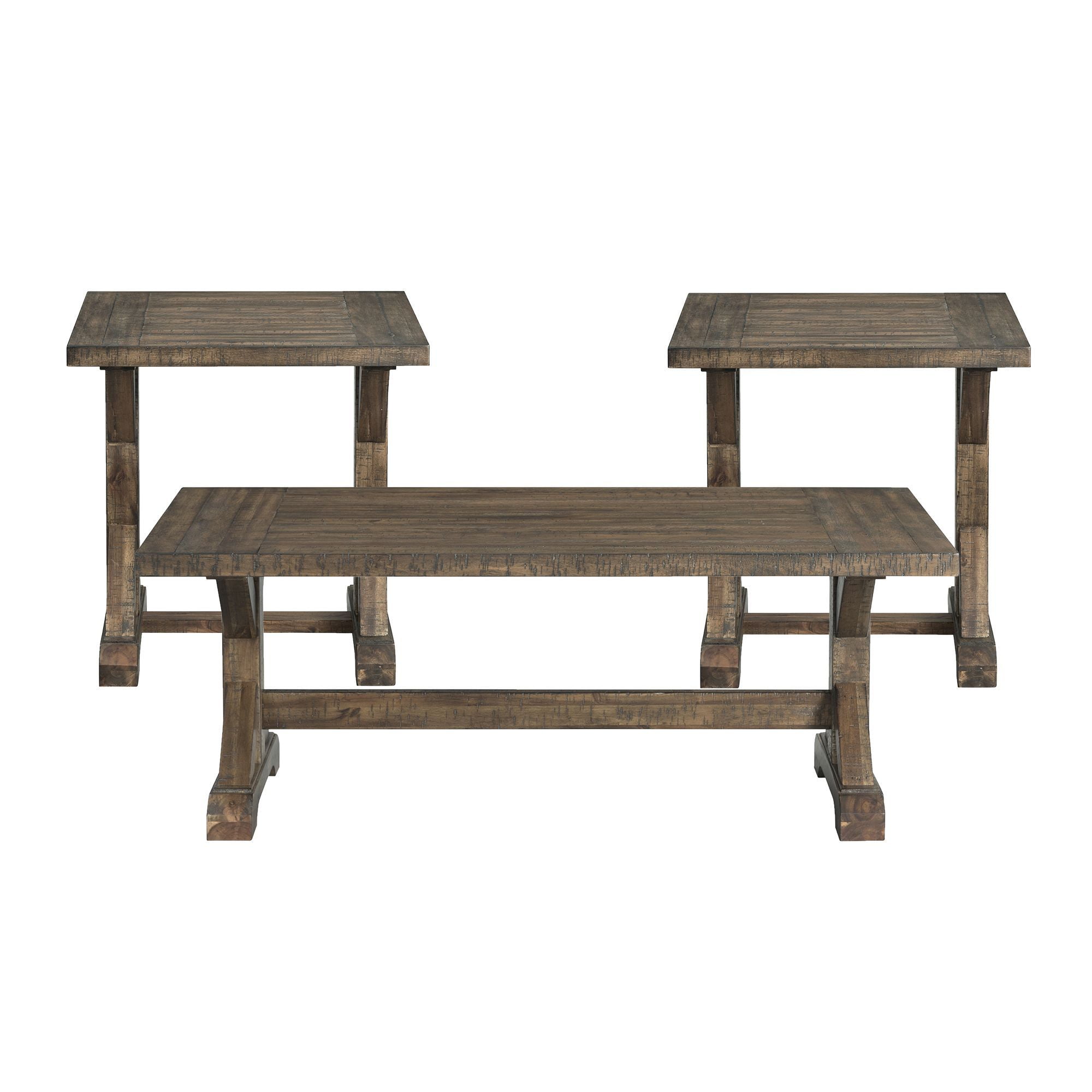 Picket House Furnishings Finn 3-Piece Accent Trestle Table Set in Dark Walnut