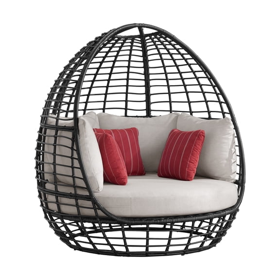Fresca Twin Egg Chair Dark Grey and Olefin Beige with 3 Pillows