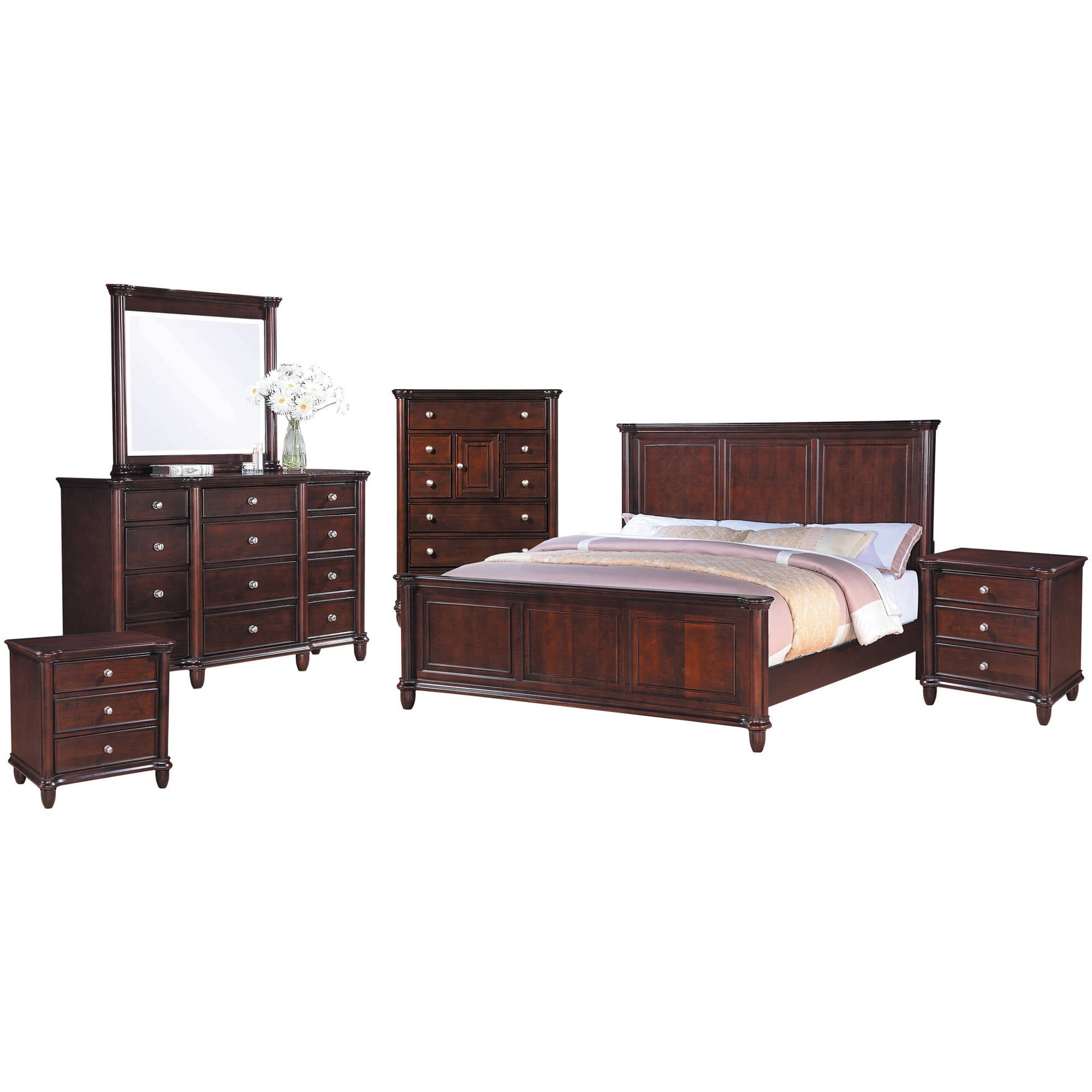 Picket House Gavin King Bedroom Set - Dark Cherry - 6 Piece Set