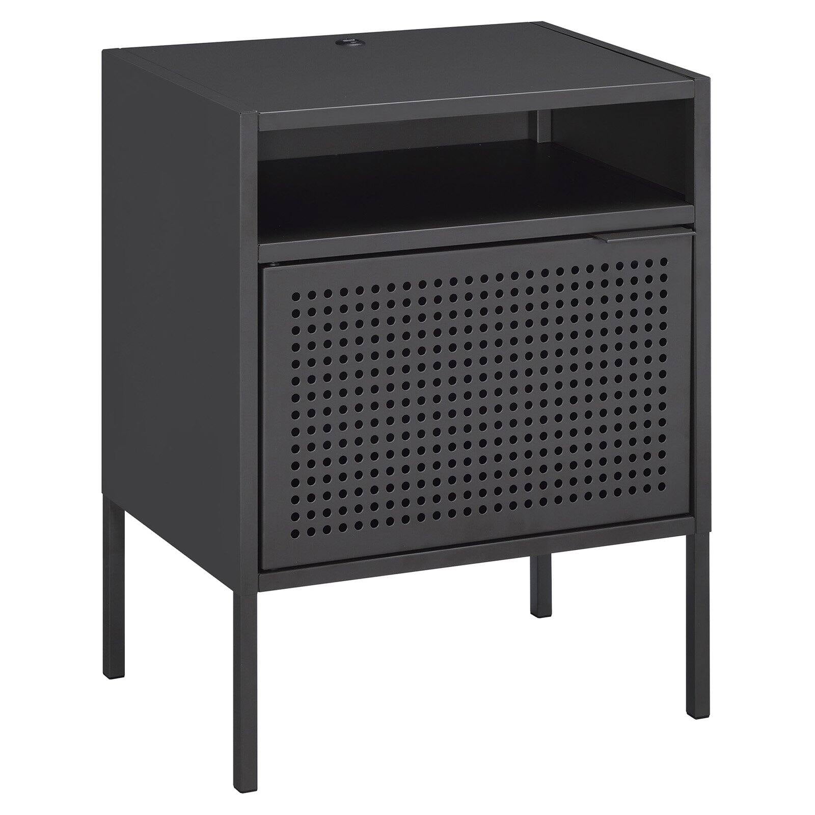 Gemma Contemporary Gray Metal Nightstand with USB Port