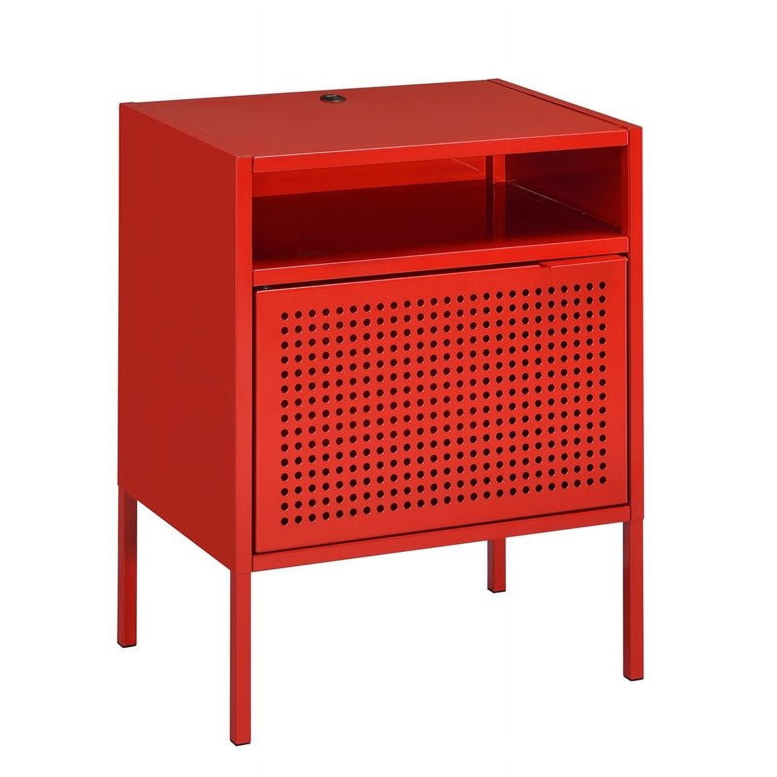 Gemma 19" Red Metal Nightstand with USB Charging Port