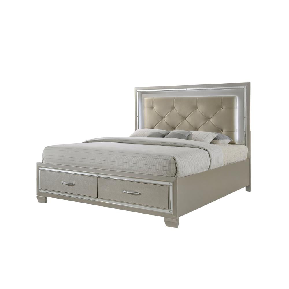 Glamorous Gray Queen Upholstered Storage Bed with Nailhead Trim