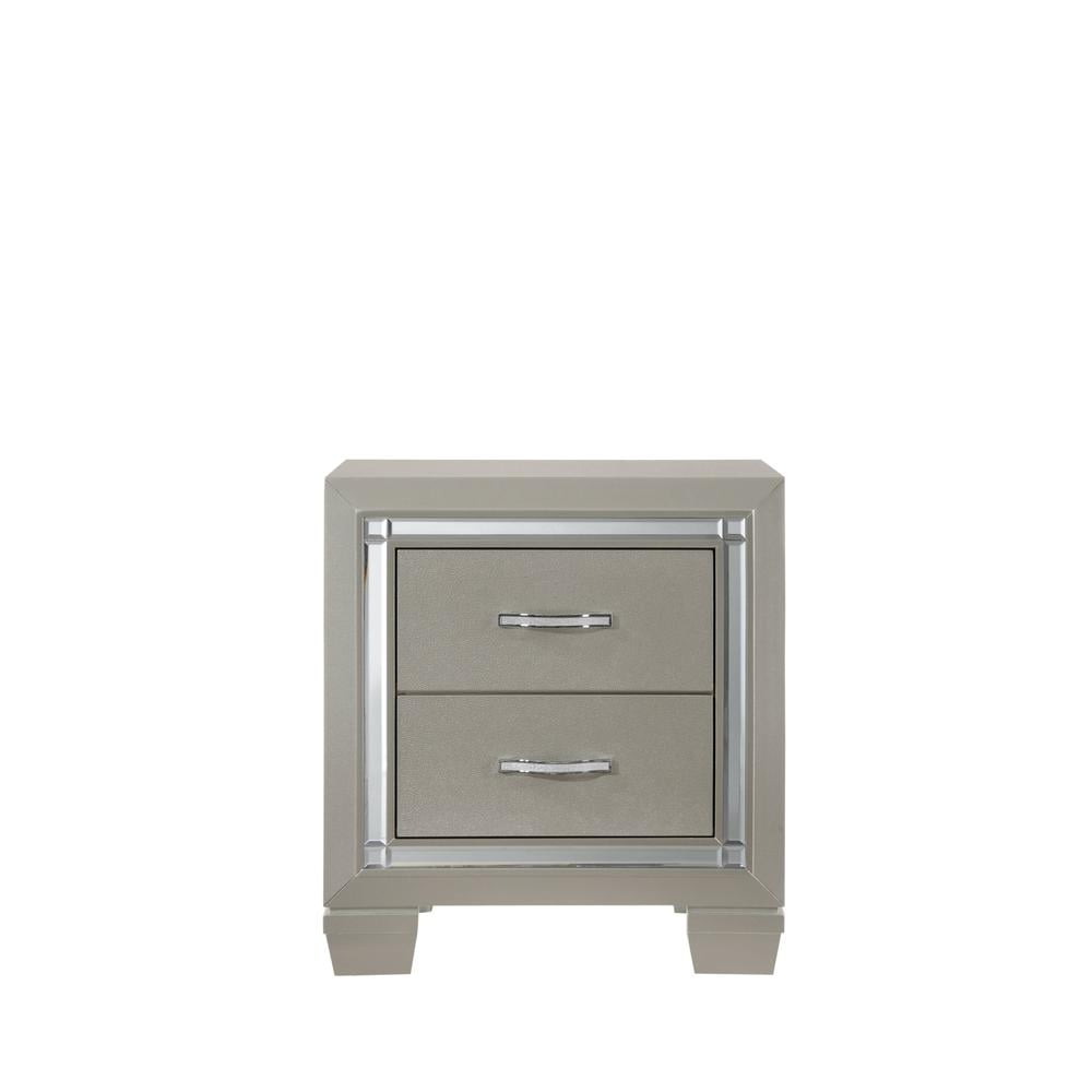 Chic Glam 2-Drawer Nightstand in Gray with Mirror Glass Trim