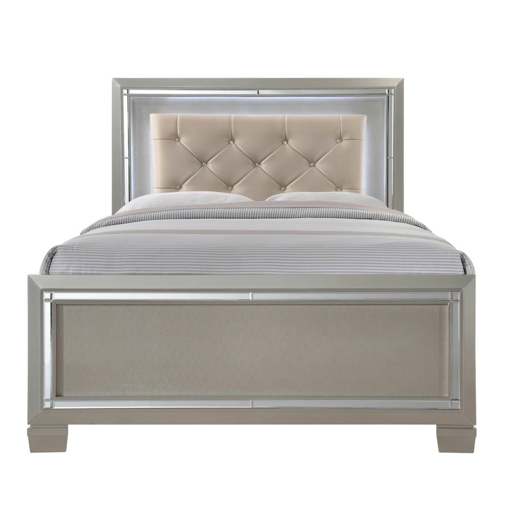 Glam Gray and Silver Full Upholstered Bed with Trundle