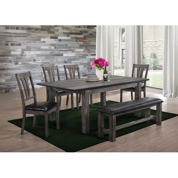 Picket House Furnishings Grayson Dining with Padded Seats 6PC Set Grey Oak