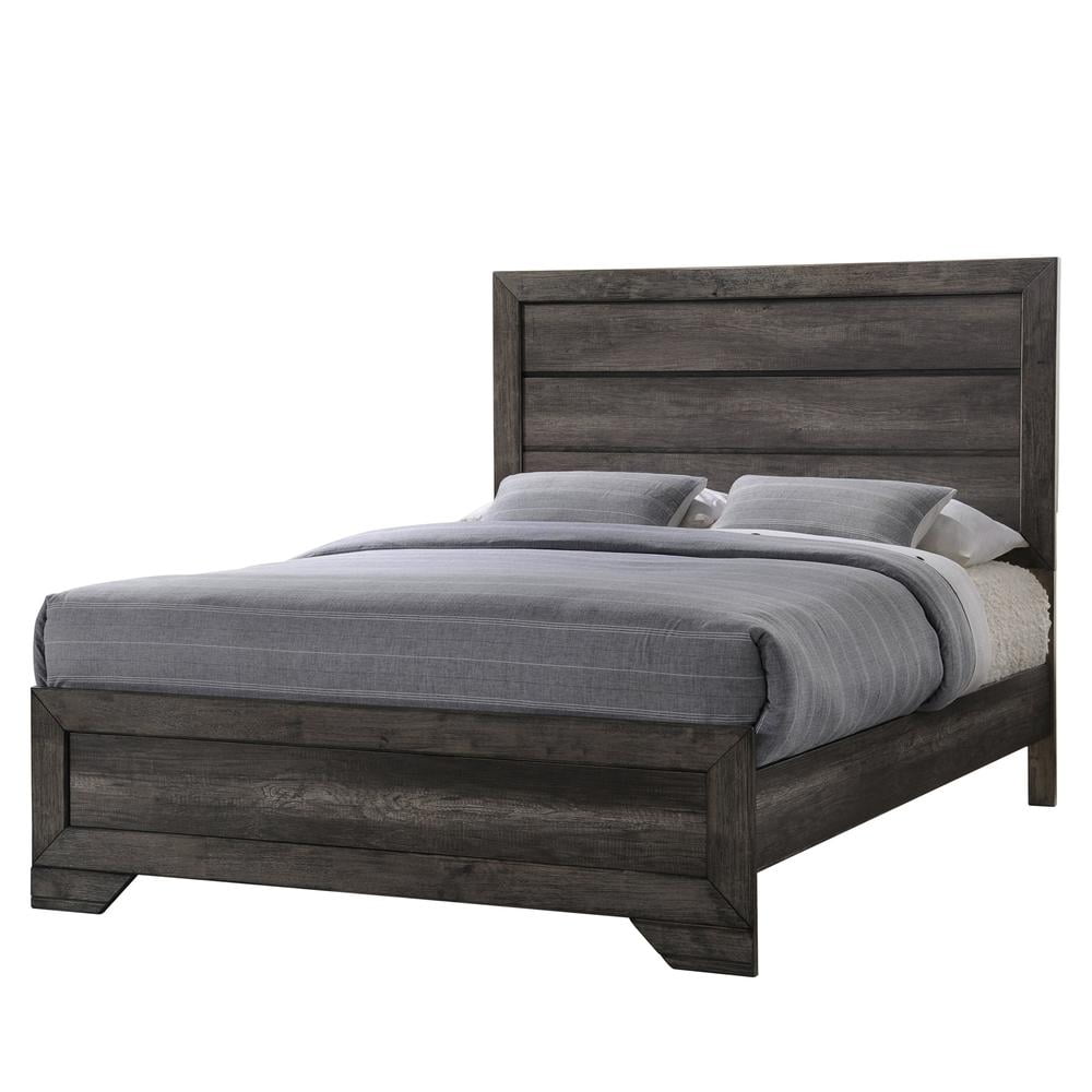 Gray Rustic Queen Panel Bed with Wood Frame and Headboard