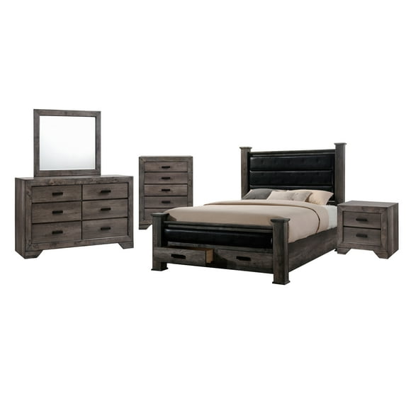 Picket House Furnishings Grayson Queen Storage Poster 5pc Bedroom Set, Grey Oak