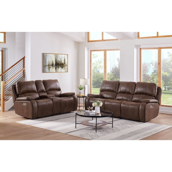 Picket House Furnishings Grover Power Motion Sofa-Power Head Recliner-Brown