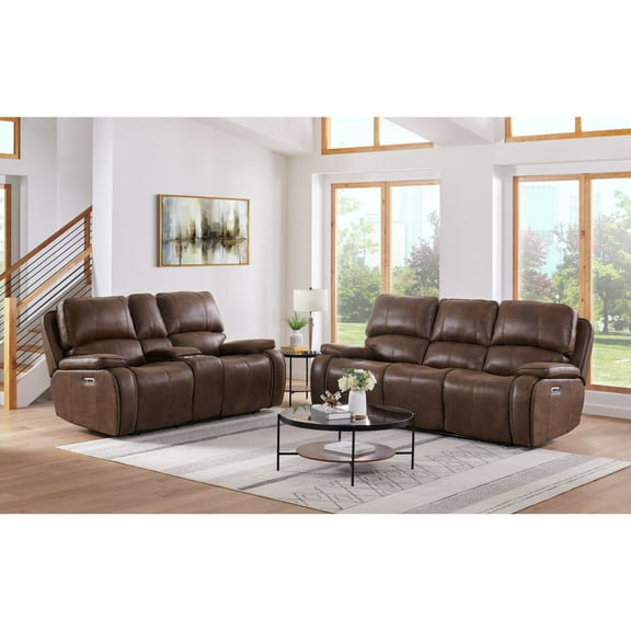 Picket House Furnishings Grover Power Motion Sofa-Power Head Recliner-Brown
