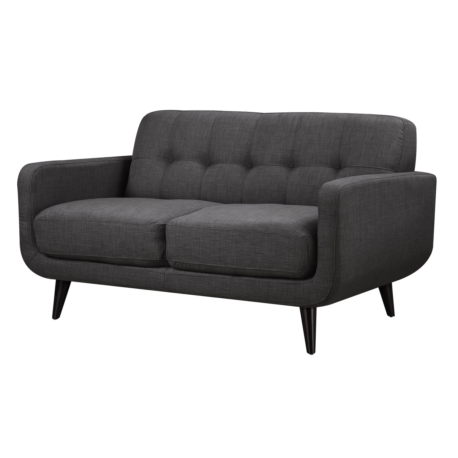 Charcoal Gray Tufted Fabric Mid-Century Modern Loveseat