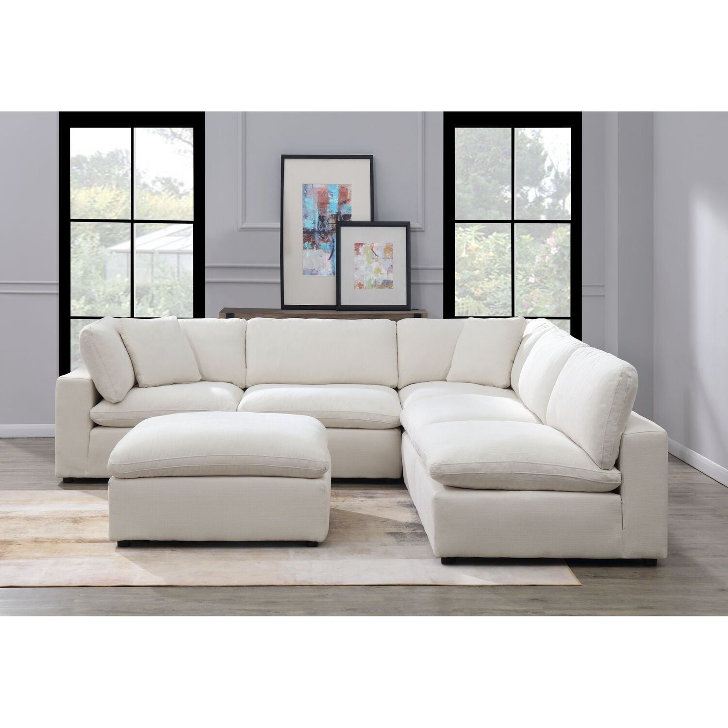 Haven Beige Linen 6PC Track Arm Sectional Sofa with Pillow Back