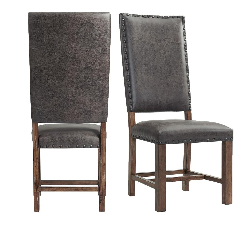 Tall Back Gray Faux Leather and Wood Dining Chair Set