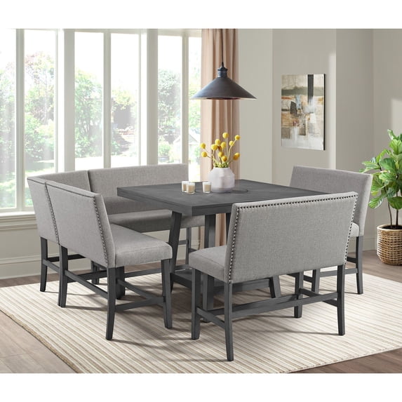Picket House Furnishings Hester Counter Bench - Upholstered Back in Grey