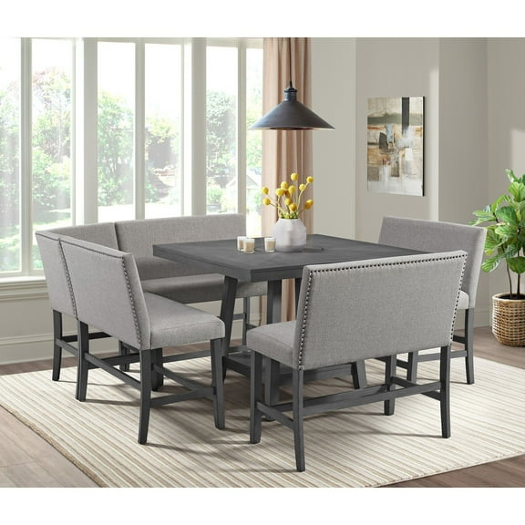 Picket House Furnishings Hester Counter Bench - Upholstered Back in Grey