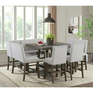 Picket House Furnishings Hester Counter Bench with Upholstered Back in Brown