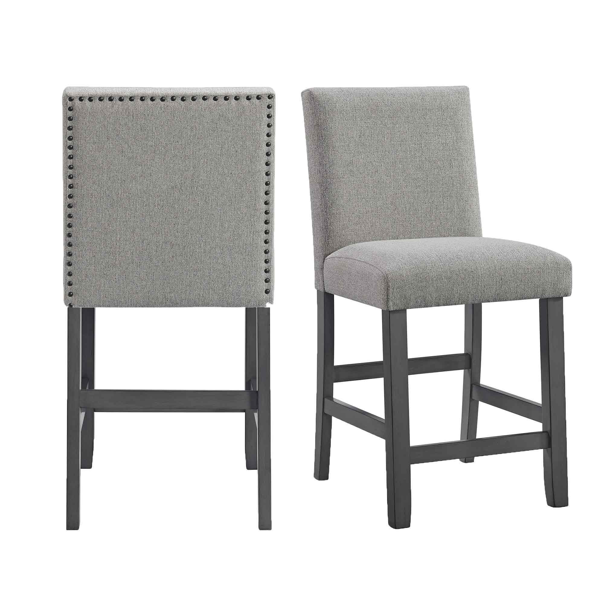 Gray Upholstered Counter Side Chair with Nailhead Trim